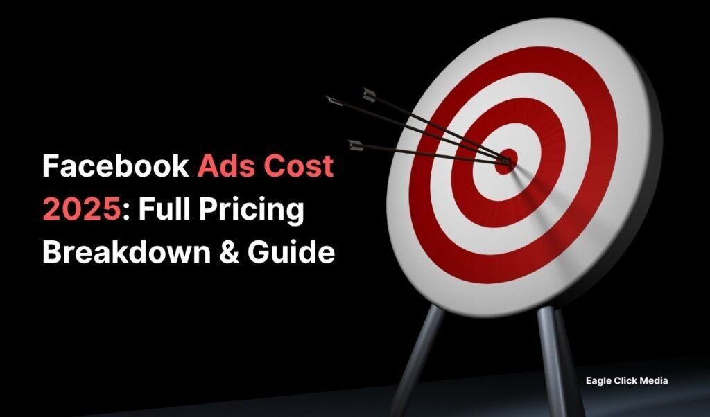 Facebook Ads Cost 2025 title with an arrow hitting the target, symbolizing accurate ad budgeting and strategy