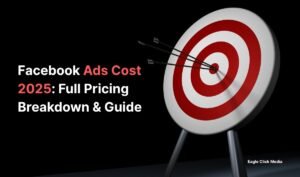 Facebook Ads Cost 2025 title with an arrow hitting the target, symbolizing accurate ad budgeting and strategy
