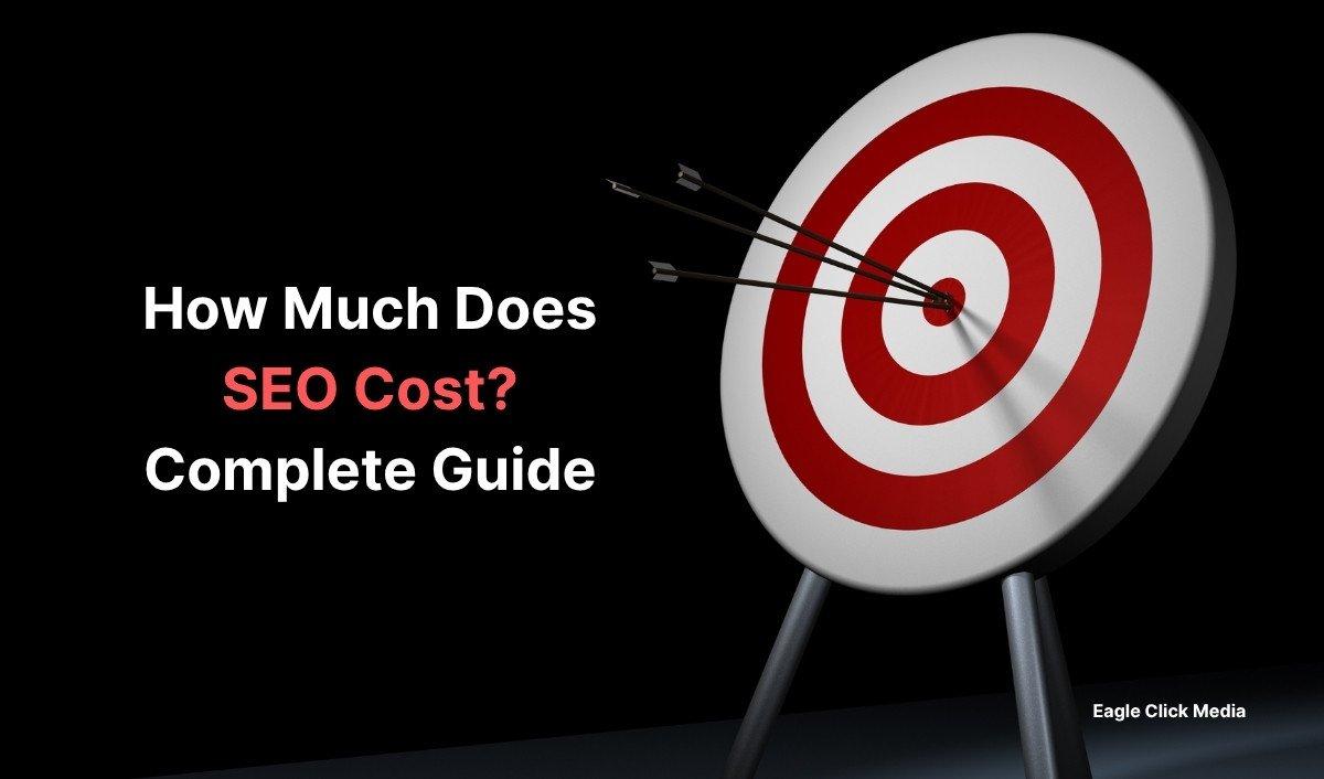 an illustration showing target with written How much does SEO cost, a complete guide